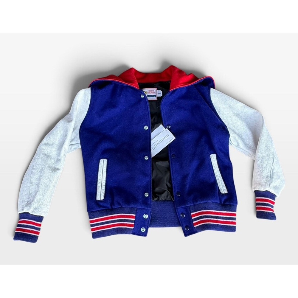 VTG DeLong Varsity Jacket M Wool Leather Letterman Blue Red USA White NWT NOS